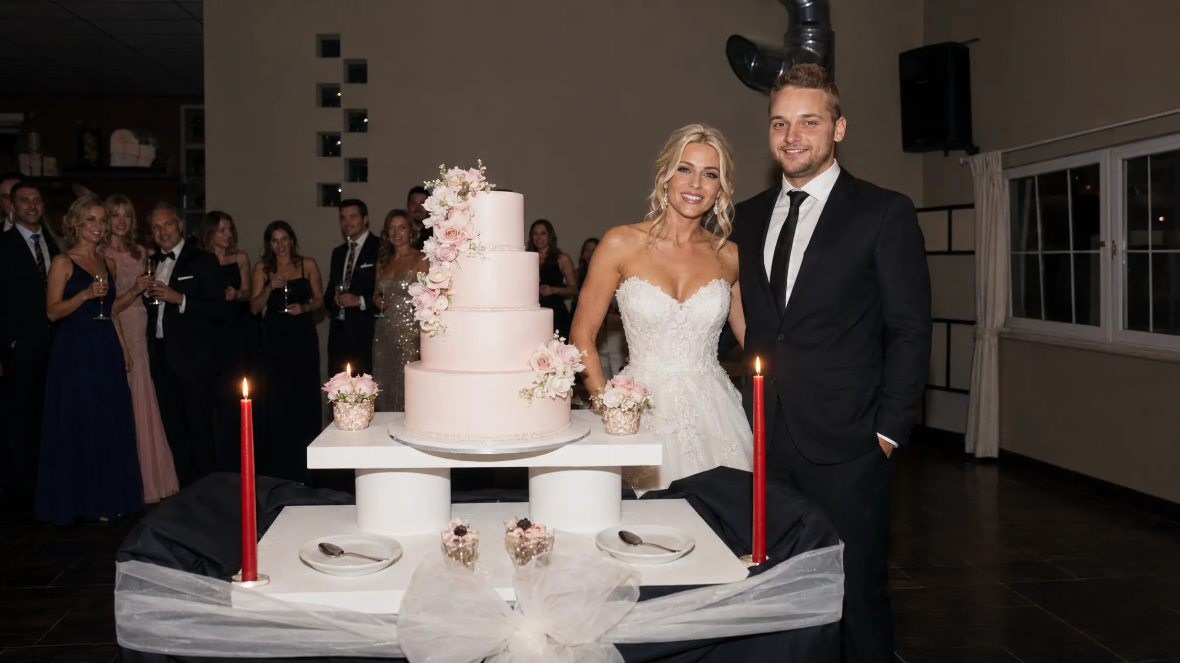 Gâteau de mariage présenté pour la réception