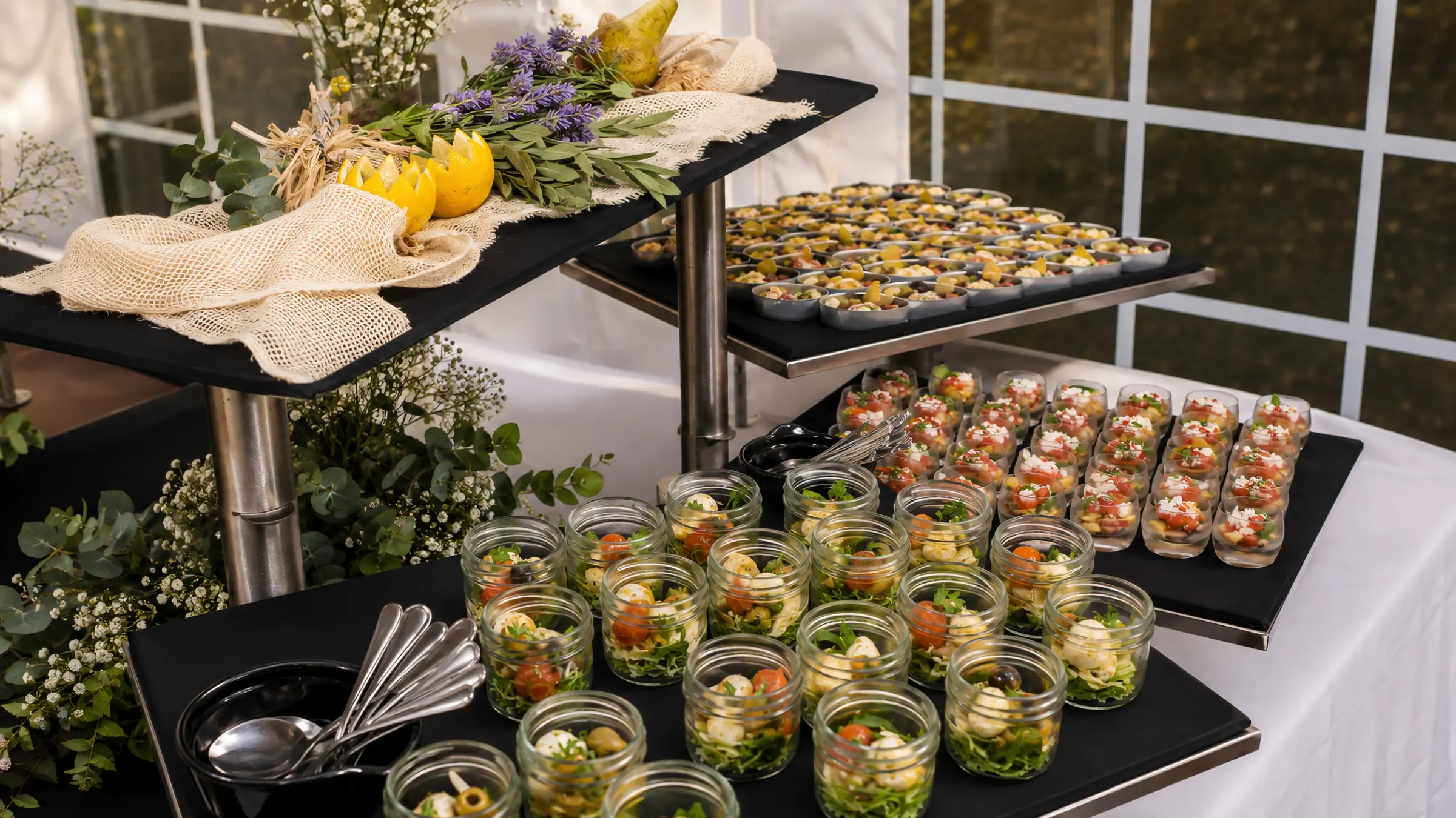 Verrines préparées pour un cocktail professionnel